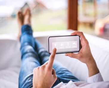 A smartphone with smart home control system.