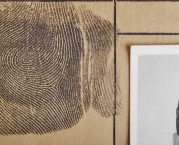 Digital ink fingerprint over a textured paper. Security control. Vertical