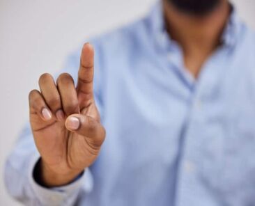 Hand, fingerprint or biometrics with a person on an interface to select an option for virtual reali.